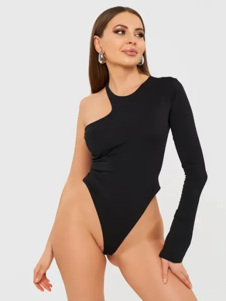 Nenu Store Боди черное утягивающее с длинным рукавом вечернее