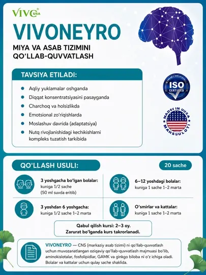 VIVO NEYRO — для памяти, концентрации и нервной системы | аминокислоты, гинкго билоба, ГАМК