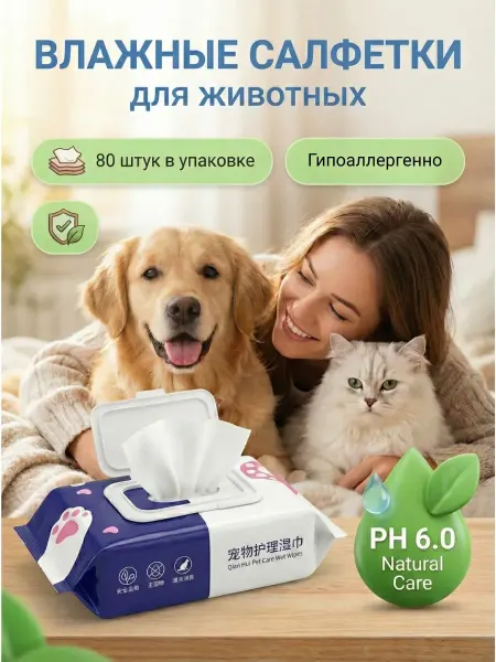 Nib37 Влажные салфетки для животных, собак и кошек, лап и глаз