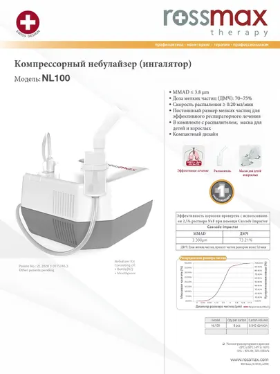 Ингалятор-небулайзер компрессорный NL100 Rossmax Swiss