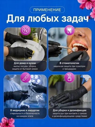 Перчатки нитриловые, одноразовые, перчатки резиновые, черные неопудренные, 100 шт
