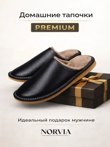 NORVIA Тапочки домашние мужские кожаные закрытые