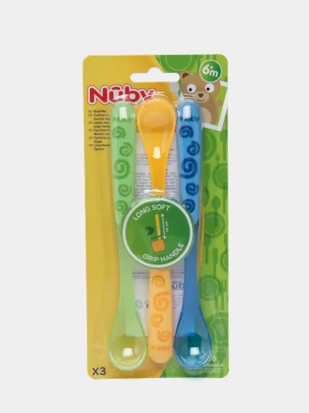 Ложечка Nuby, с изогнутой длинной ручкой, 3 шт