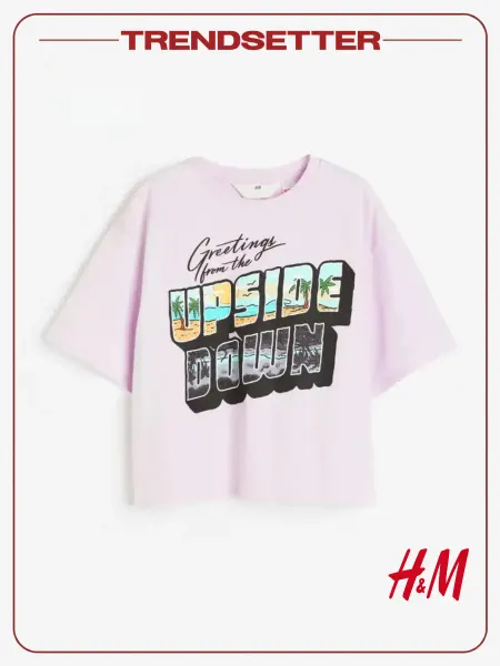H&M Футболка детская оверсайз с принтом для подростков хлопок