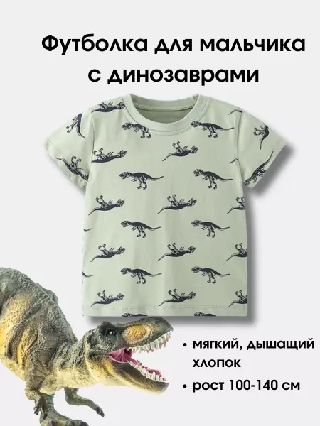 OLELUIYA Футболка с принтом детская для мальчика с динозаврами