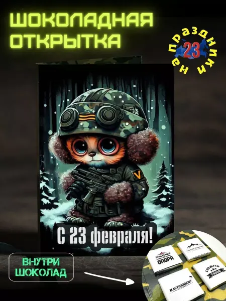 Счастье в подарках Открытка «Чебурашка» с шоколадом