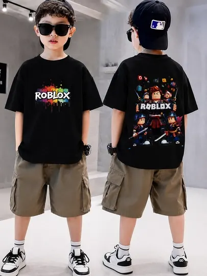 Детская футболка Roblox Oversize с принтом для мальчиков и девочек чёрная и белая