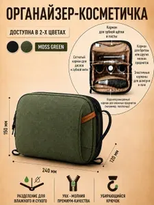 Сумка-органайзер для фотоаппарата, косметичка в поездку PGYTECH Wash Pouch зеленая, P-CB-097