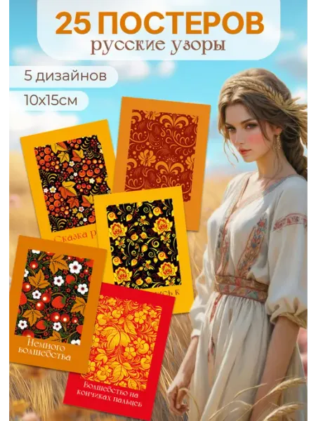 Pank.serg Мини постеры с надписями, русские узоры, хохломская роспись