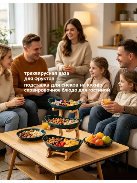 Трехъярусная пластиковая подставка для фруктов и сладостей