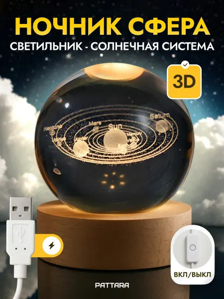 PATTARA Ночник детский светодиодный Шар Солнечная система USB