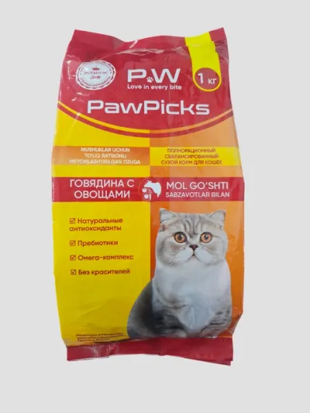 Сухой корм для кошек Paw picks говядина с овощами, 1 кг
