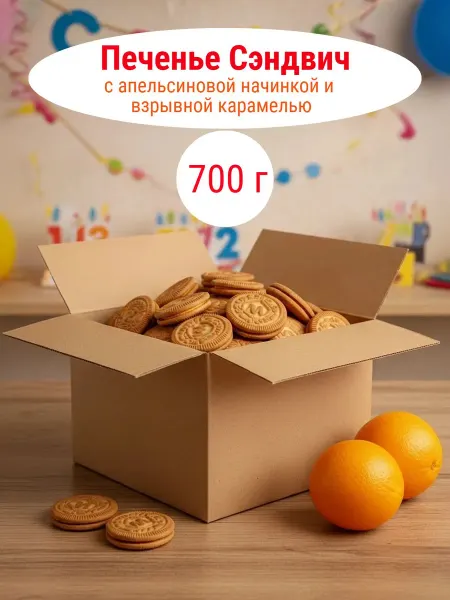 PEKARRO Печенье Сэндвич с апельсиновой начинкой и взрывной карамелью