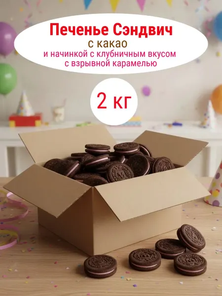 PEKARRO Печенье с какао, начинка клубничная, взрывная карамель