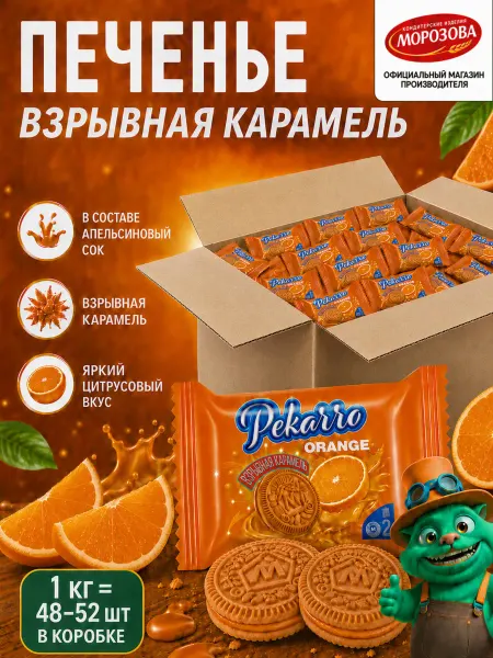 PEKARRO Печенье-сэндвич ORANGE апельсин и взрывная карамель 1 кг
