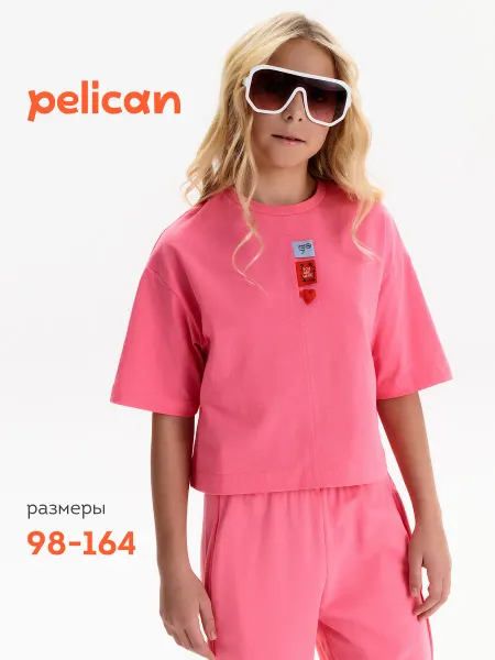 Pelican Футболка оверсайз укороченная розовая