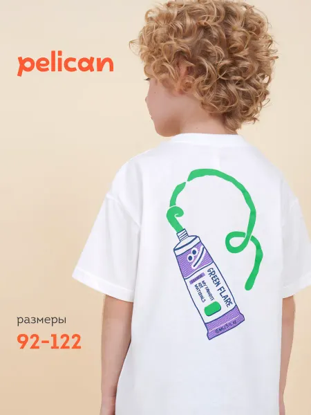 Pelican Футболка белая с принтом детская хлопок