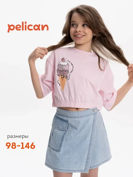 Pelican Футболка укороченная с принтом на резинке