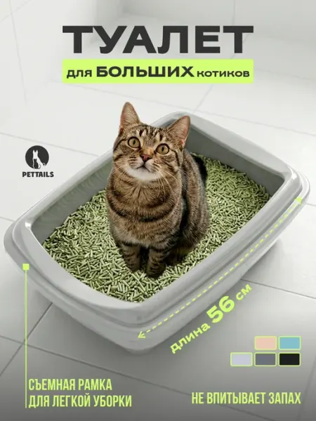 PetTails Туалет для кошек, лоток для кошек большой с бортами высокими