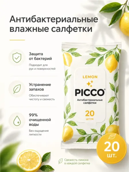 Влажные салфетки PICCO, антибкатериальные