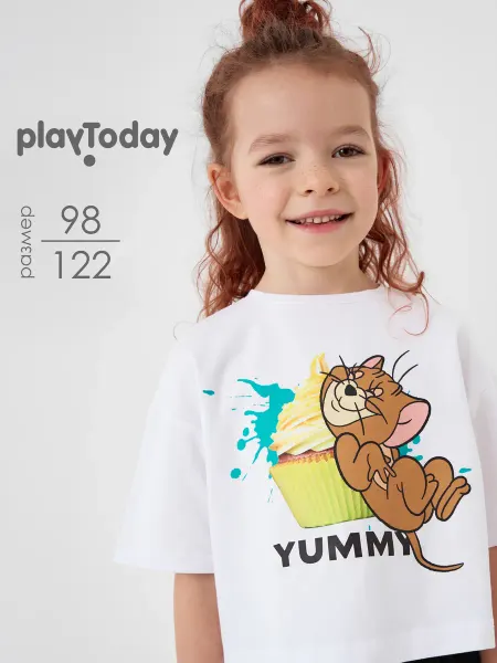 PlayToday Футболка хлопковая детская оверсайз Том и Джерри