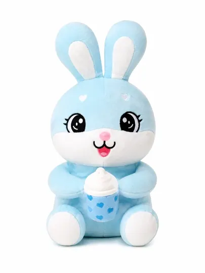 Мягкий зайчик игрушка, розовый и голубой plush кролик, подарочный набор с чашкой