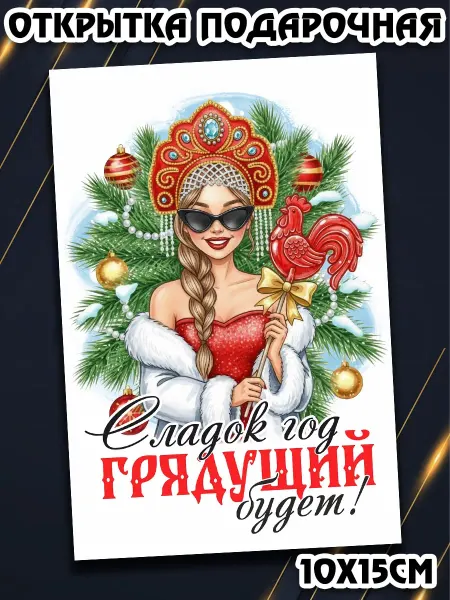 Podarkez Дизайнерская открытка в русском стиле на новый год