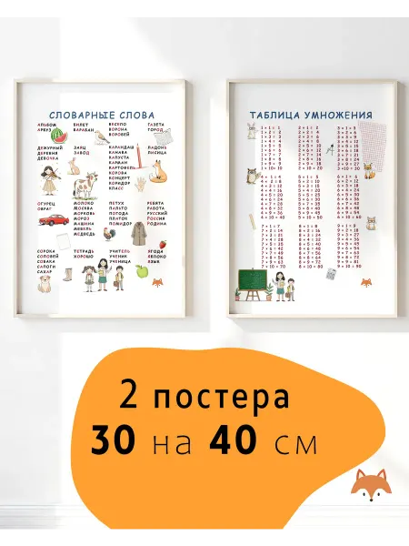Polly toys Плакат таблица умножения и словарные слова для детей