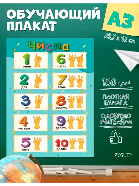 Posuta Плакат обучающий для детей Учим цифры учимся считать
