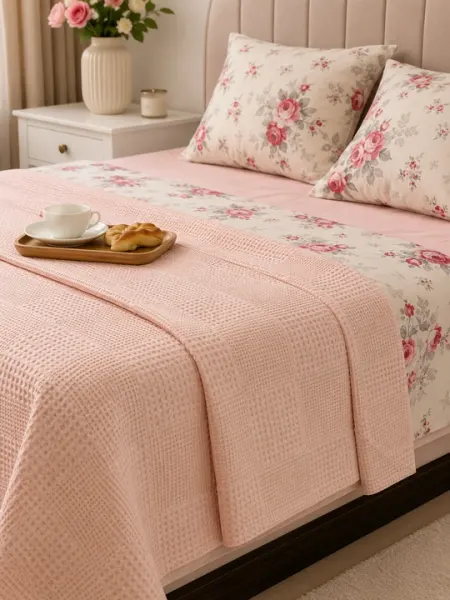Покрывало Premium Waffle Powder Pink – декоративное покрывало на кровать