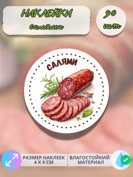 Print@Графика Наклейки Мясные деликатесы Домашняя салями, 90 штук