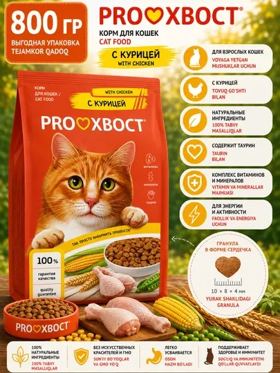Корм сухой для кошек ProХвост, курица, 800 гр