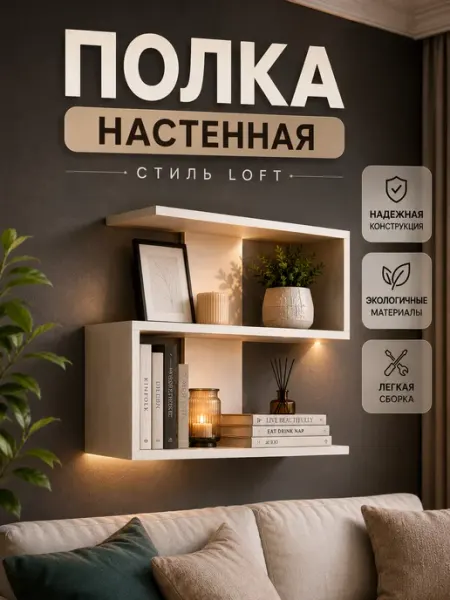 МЕБЕЛЬ PRO Полка настенная навесная декоративная
