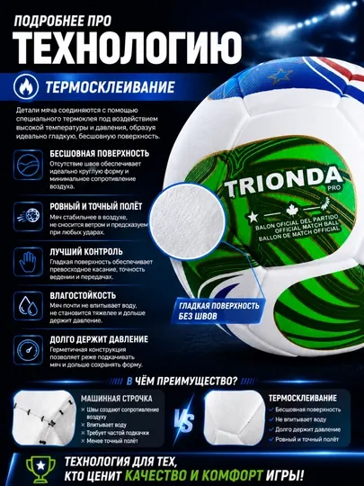 Футбольный мяч TRIONDA PRO №5 — машинная строчка, термосклеивание