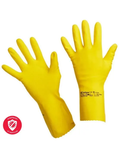 Vileda Professional Перчатки резиновые, латекс хлопковое напыление желтый р-р L