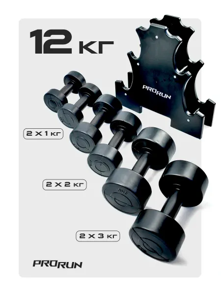 ProRun Набор виниловых гантелей 12 кг + стойка, 6 шт