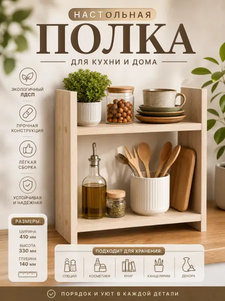 PROSTO&UYUTNO Полка для кухни настольная, деревянная