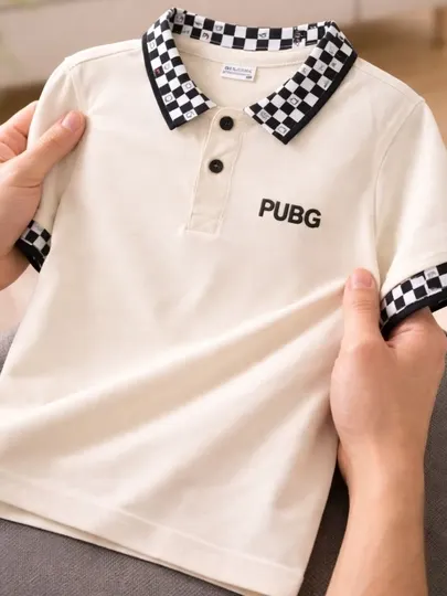 Детская футболка поло с надписью PUBG, короткий рукав, летняя