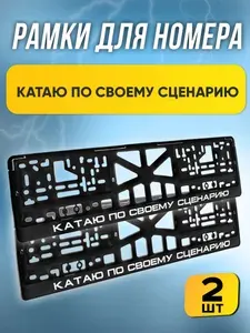 Рамки номерные "Катаю по своему сценарию" комплект 2 штуки / Автомобильные номерные рамки для номеров с надписью / универсальная рамка госномера для авто черная