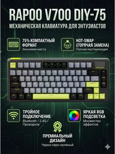 Клавиатура Rapoo V700DIY-75, black grey green