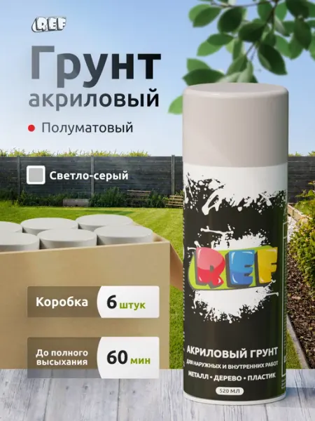 Ref Грунтовка автомобильная акриловая 520 мл Серая (Короб 6 шт)