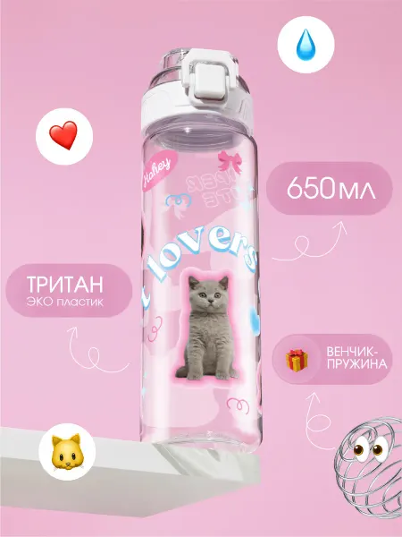 Refillme Бутылка для воды спортивная из тритана Котики
