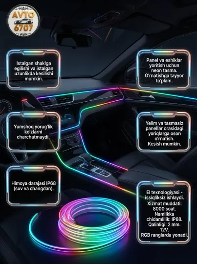 Неоновая RGB лента для автомобиля, подсветка салона,