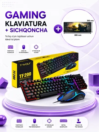 Игровая клавиатура и мышь RGB USB для компьютера и ноутбука, комплект