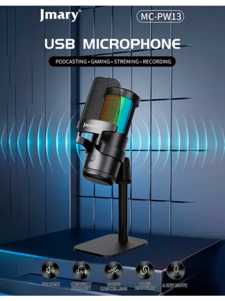 Микрофон с RGB-подсветкой для стриминга и подкастов