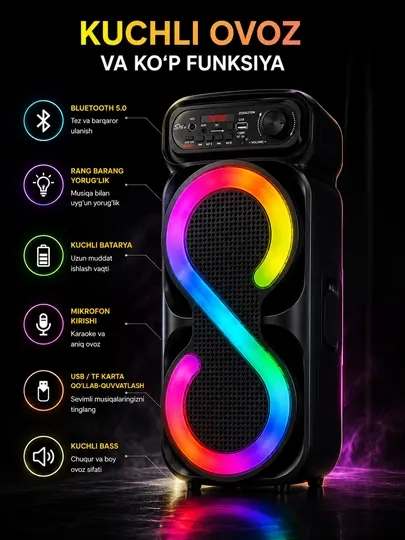 Беспроводная большая колонка, караоке, микрофон и RGB-подсветка ZQS4273