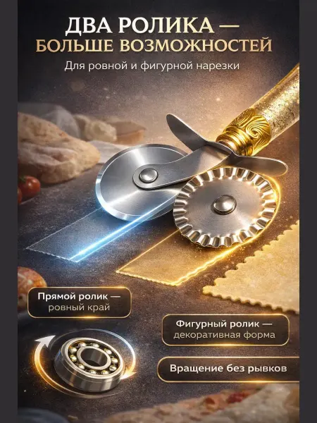 RIZATE Двойной роликовый нож для теста и пиццы