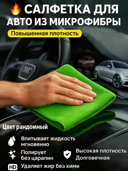 ТоваруТУС Салфетка из микрофибры для авто, стекол и полировки