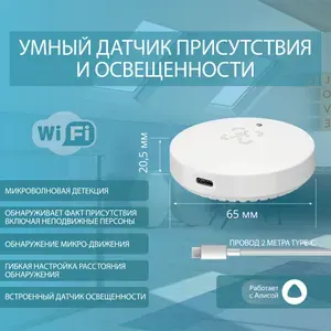 Умный Wi-Fi датчик присутствия и освещенности ROXIMO SWHPS08 с Алисой