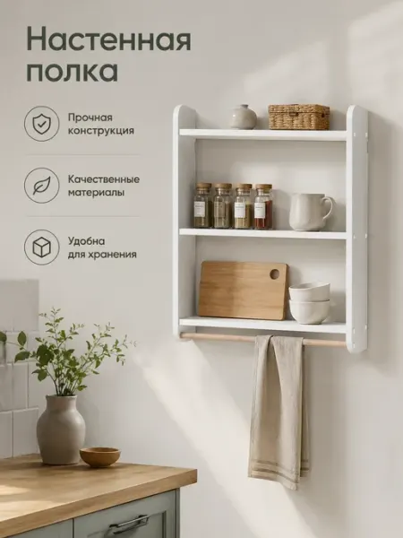 RuLes Полка настенная навесная бежевая для кухни, ванной, прихожей